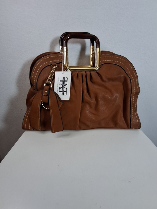thirty by thirty nine Handbags - Brown Structured Top-Handle Tote with Gold Accent